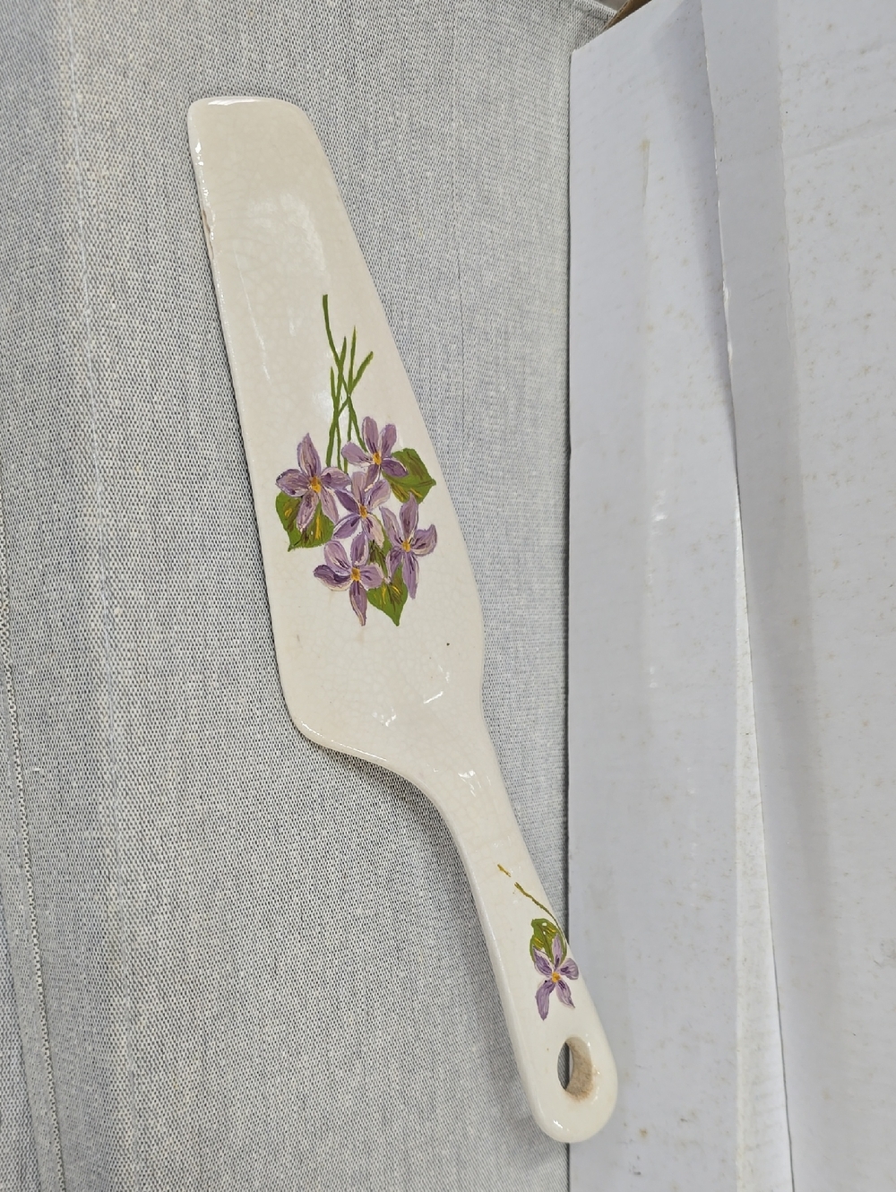 Antique Ceramic Purple Floral Cake Server - White